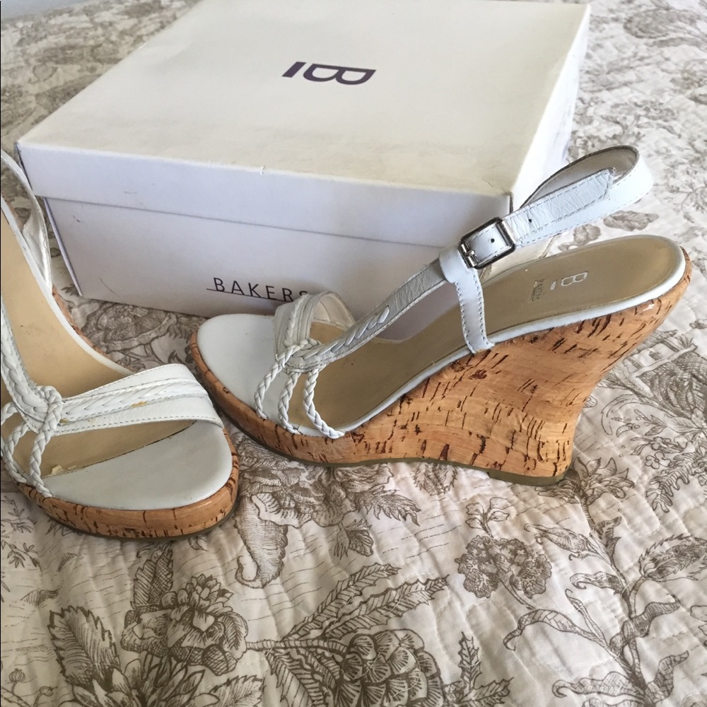 Bakers White sandal with Cork Wedge.